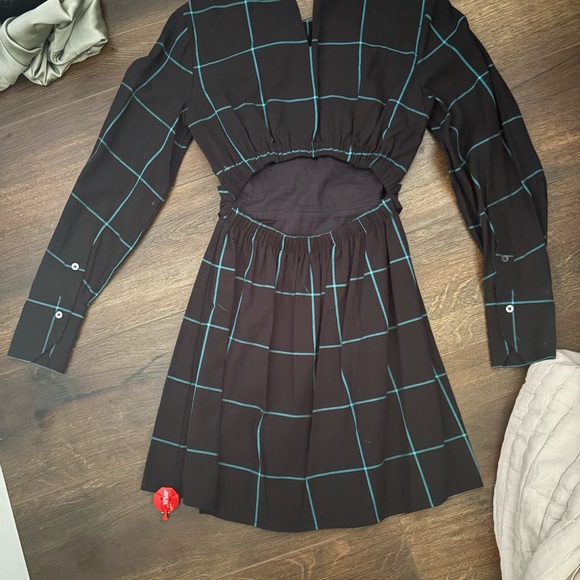 STAUD Black and Blue Plaid Long Sleeve Dress - Picture 2 of 3